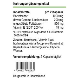 BORRETSCHÖL 20% Gamma-Linolensäure 160 Kapseln